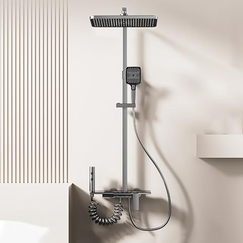 Duschsystem mit 31cm Duschkopf,3 Strahlarten Handbrause,mit Seitenbrause und verdecktem Wasserhahn,Höhenverstellbar Grau Duschset Duschsystem mit 31cm Duschkopf,3 Strahlarten Handbrause,mit Seitenbrause und verdecktem Wasserhahn,Höhenverstellbar Grau Duschset von GPRL