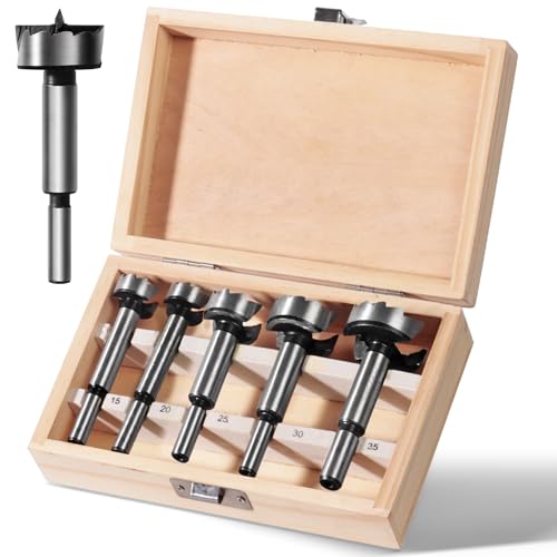 GPtzlei Forstnerbohrer Set 5-tlg in Holzkasten (15/20/25/30/35 mm) | Prazisions Holzbohrer fur Hartholz und Weichholz | Mit Zentrierspitze fur saubere Bohrungen von GPtzlei