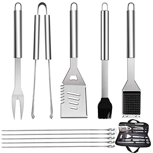 GQC 10PC Edelstahl Grillbesteck-Set Professionelle Grill Bestecksets in Tragetasche BBQ Grillwerkzeug Grillset Werkzeuge für Männer und Frauen Camping Garten (6(35x3.5)) von GQC