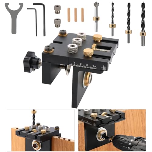 3 in 1 Bohrschablone Möbelbau,Holzdübel Jig Kit 6/8/10/15mm Bohrschablone für Holzbearbeitung Schreiner Flächenverbindungen und exakt Dübellöche,Einstellbare Bohrführung Stanzer-Locator ，Bohrhilfe von GQGP
