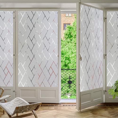 Fensterfolie Blickdicht 60 x 150 cm, Selbstklebend Ohne Kleber Statische Blickdicht Matt, Sichtschutz Anti Uv, Bad-Fenster Glastür Milchglasfolie, schräges Gitter Fensterfolie Blickdicht 60 x 150 cm, Selbstklebend Ohne Kleber Statische Blickdicht Matt, Sichtschutz Anti Uv, Bad-Fenster Glastür Milchglasfolie, schräges Gitter von GQINGHUA