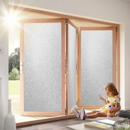 Fensterfolie Blickdicht Selbsthaftend 75 x 140 cm, Selbsthaftend Blickdicht, Wärmereflektion Hitzeabweisend, Gegen Hitze, Milchglasfolie Küche Glastür Milchglas, glitzernd matt von GQINGHUA