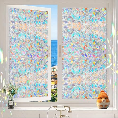 Fensterfolie Blickdicht von Aussen 75 x 100 cm, Sicherheits Schutz Splitterschutz, Wasserdicht Realistische, Kein Kleber, Anti-Uv Statische Folie Milchglas, Halbmond von GQINGHUA