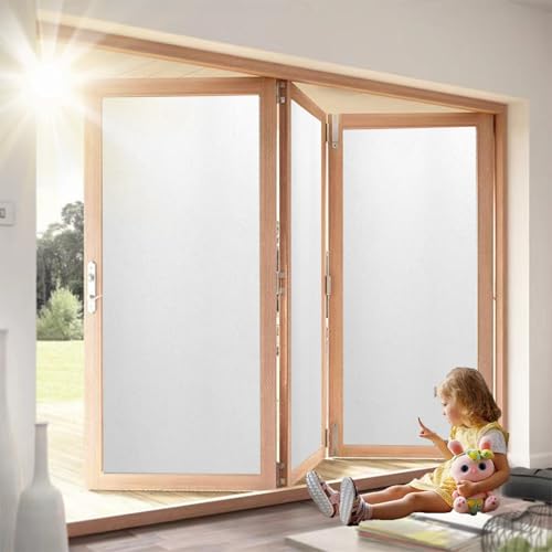 Fensterfolie Milchglas 50 x 400 cm, Selbsthaftend Blickdicht, Entfernbar, Kein Kleber, Rückstandslose, Wiederverwendbar, Klebefolie Ohne Klebstoff Matt für Tisch, weiß matt von GQINGHUA