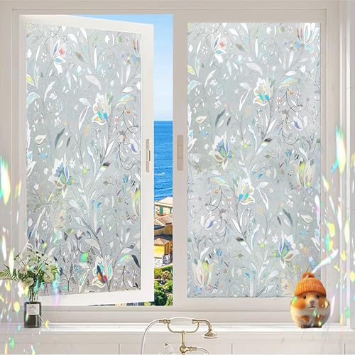 Fensterfolie Selbsthaftend 100 x 140 cm, Privatsphäre, Lichtdurchlässig, Statisch Haftend Nicht Klebend, Isolierfolie, Sichtschutz Streifen Selbsthaftend, Tulpe von GQINGHUA