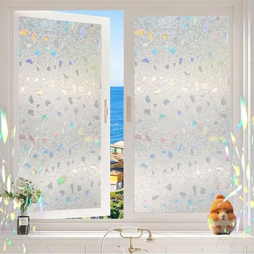 Milchglasfolie Selbstklebend Fenster 80 x 170 cm, Privatsphäre, Uv-Schutz, Sonnenschutz, Gegen Hitze, Haftend Ohne Klebstoff, Blickdicht Statisch Selbsthaft Folie, Bunter Stein von GQINGHUA