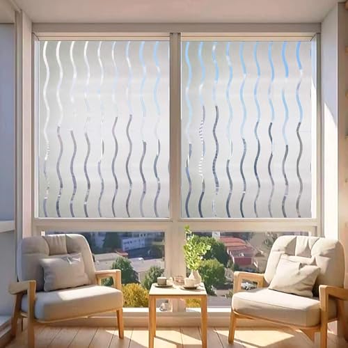 Selbstklebend Milchglasfolie 70 x 170 cm, Selbsthaftend Blickdicht, Wärmereflektion Hitzeabweisend, Gegen Hitze, Ohne Klebstoff Matt Fensterfolie, Welle von GQINGHUA