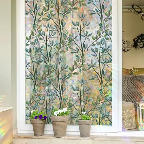Sichtschutzfolie Fenster Motiv 70 x 200 cm, Sicherheits Schutz Splitterschutz, Wasserdicht Realistische, Kein Kleber, Sichtschutzfolie Selbstklebend Folie, Blätter von GQINGHUA