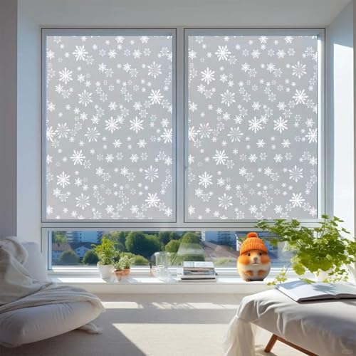 Sichtschutzfolie Selbstklebend 70 x 230 cm, Selbsthaftend Blickdicht, Wärmereflektion Hitzeabweisend, Gegen Hitze, Fensterfolie Blickdicht Milchglasfolie, Schneeflocke von GQINGHUA