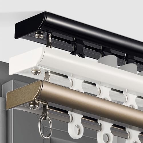 GQJNHUI Deckenmontierte Vorhangschiene Raumteiler-Vorhangschiene, Strapazierfähige Aluminium-Vorhangschiene Mit Leichtgängigen Rollen, 11mm Ultradünnes Schiebevorhangschienen-Set(Black,3.0M) von GQJNHUI
