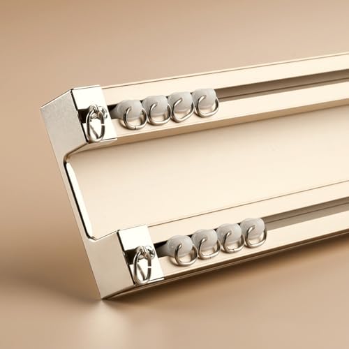 GQJNHUI Doppelte Verbundene Vorhangschiene Zur Deckenmontage, Geräuscharmes, Strapazierfähiges Aluminium-Vorhangschienenset, 1,0–5,0M Lange Schiebevorhangschiene, Raumteiler(Gold,4.80M) von GQJNHUI