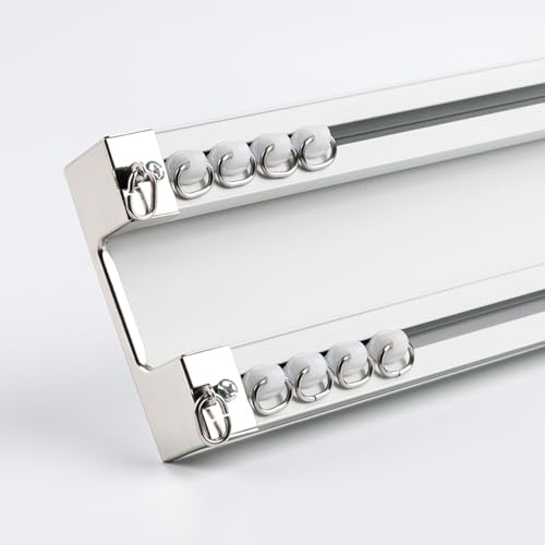 GQJNHUI Doppelte Verbundene Vorhangschiene Zur Deckenmontage, Geräuscharmes, Strapazierfähiges Aluminium-Vorhangschienenset, 1,0–5,0M Lange Schiebevorhangschiene, Raumteiler(White,4.80M) von GQJNHUI