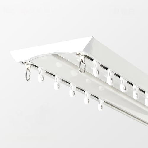 GQJNHUI Geräuscharme Doppelte Vorhangschiene Zur Deckenmontage, Robuste Vorhangschienen Aus Aluminium, Raumteiler-Vorhangschiene Für Schlafzimmer(White,5.0M) von GQJNHUI