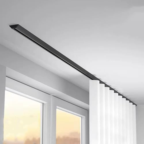 GQJNHUI Geräuscharme V-förmige Vorhangschiene, 1,0–5,0 M, Deckenvorhangschiene Für Vorhänge/Raumteiler, Aluminium Vorhangschiene Für Privatsphäre | Wohnzimmer | Dusche(Black,1.10M) von GQJNHUI