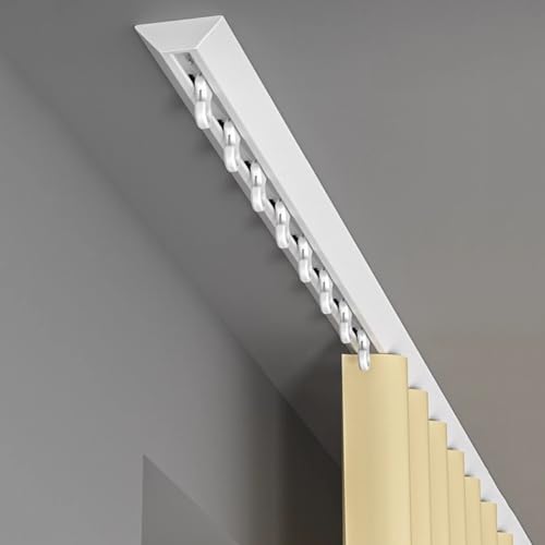 GQJNHUI Geräuscharme V-förmige Vorhangschiene, 1,0–5,0 M, Deckenvorhangschiene Für Vorhänge/Raumteiler, Aluminium Vorhangschiene Für Privatsphäre | Wohnzimmer | Dusche(White,1.40M) von GQJNHUI
