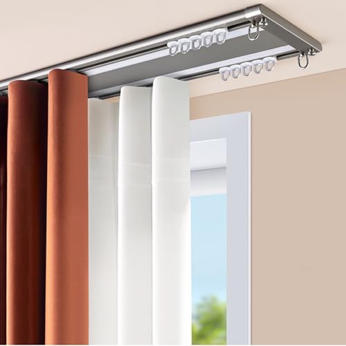 GQJNHUI Hochbelastbare Doppelvorhangschienen, Raumteiler-Schienenset Mit Geräuscharmen Rollen, Ultradünne Vorhangschiene Aus Aluminiumlegierung, Für Wohnzimmer, Schlafzimmer(Champagne,3.10M) von GQJNHUI