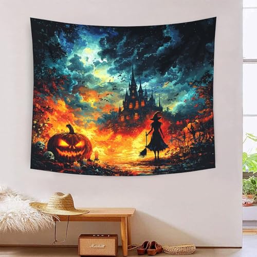 GQLIDDAOE 3D Druck Halloween Hexe Wandteppiche Poster Ornament Wandbehang Wandteppich Raumteiler Vorhang Für Wohnzimmer Schlafzimmer Tapisserie 150cmx200cm von GQLIDDAOE