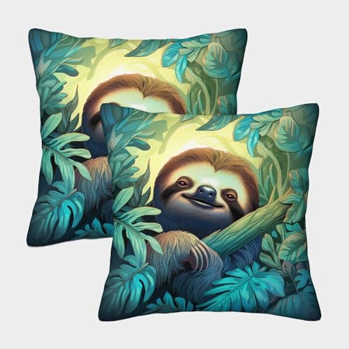 GQLIDDAOE Faultier 2er Set Kissenbezug Dekokissen Kissen Bezug für Couch Sofa Schlafzimmer Wohnzimmer Zuhause 45x45cm von GQLIDDAOE