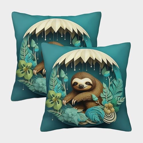 GQLIDDAOE Faultier 2er Set Kissenbezug Dekokissen Kissenhülle für Sofa Schlafzimmer Wohnzimmer 45x45cm von GQLIDDAOE