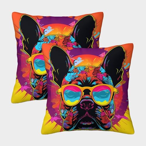 GQLIDDAOE Französische BullHUNDge dekokissen 2er Set Kissen Bezug Dekokissen für Sofa Schlafzimmer Wohnzimmer Balkon 40x40cm von GQLIDDAOE