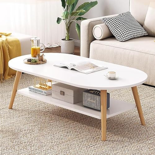 GQQDDD Moderner Couchtisch Für Wohnzimmer, Couchtisch Aus Massivem Holz Mit Ablagefach, Ovaler Mitteltisch Mit Holzakzent, Beistelltisch Für Zuhause, Büro, Kleine Wohnung(Color:weiß) von GQQDDD