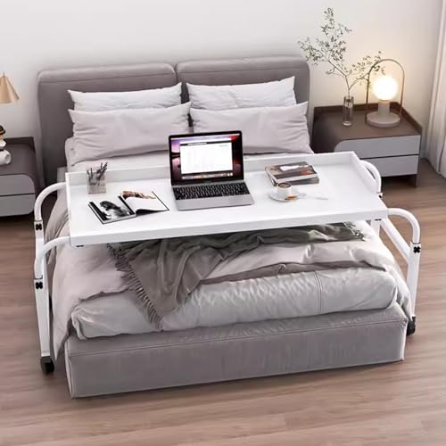 Schreibtisch Mit Tablett Esstablett Medizinischer Tisch Auf Rädern, Mobiler Computertisch Höhenverstellbar Und Lauf Laptopwagen Tragbarer Schreibtisch Mit Rollen Über Betttische(Color:Weiß) von GQQDDD