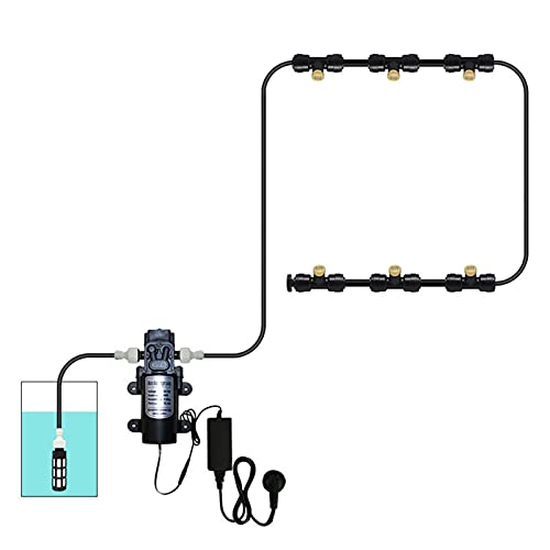 6m Sprühnebel Kühlung Terrasse Garten Gewächshaus Pavillon Wasserzerstäuber mit 12V Pumpe, Bewässerungssystem Outdoor Misting System Wasser Cooling Sprinkler System für Rasen, Blume, Outdoor von GQQG