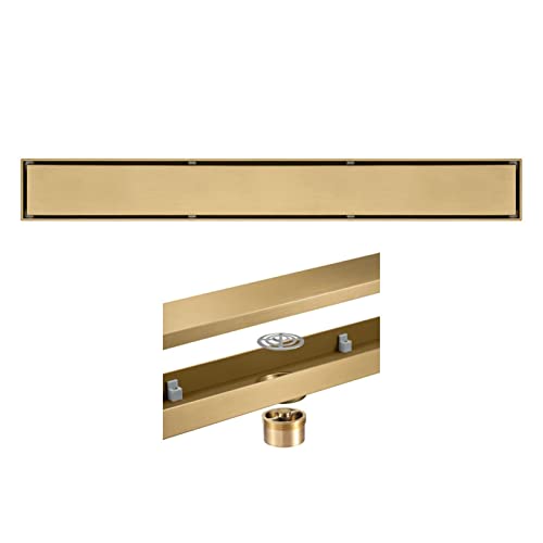 GQQG Duschrinne Edelstahl Ablaufrinne Bodenablauf Befliesbar 2 in 1 sehr Flach Badezimmer Duschablauf 60 cm (Blanco : Gold) von GQQG