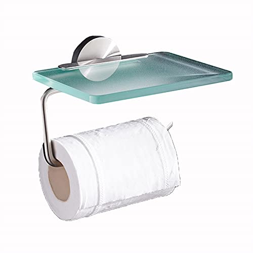 Toilettenpapierhalter Wand-montiert mit Glas Ablage Klopapierhalter Papierhalter für Badezimmer, 14.8cm von GQQGSHOP