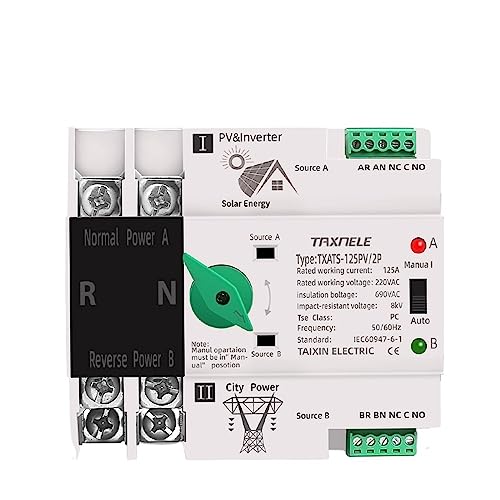 DIN-Schiene ATS PV-Solar-Wechselrichter Dual Power Automatic Transfer Wahlschalter Unterbrechungsfreie Stromversorgung 2P 63A 100A 125A Photovoltaik(63A(PV)) von GQSSEFQCH