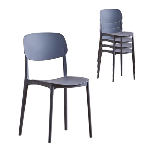 4er-Set Kunststoffstuhl Designstuhl, 150 kg belastbar, Ergonomisch ohne Armlehnen Gartenstühle mit Rückenlehne und breitem Sitz, Stapelstühle, Bistrostühle für Wohnzimmer (Grau, 40 x 42 x 78cm) von GQTYBZ