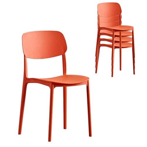 4er-Set Kunststoffstuhl Designstuhl, 150 kg belastbar, Ergonomisch ohne Armlehnen Gartenstühle mit Rückenlehne und breitem Sitz, Stapelstühle, Bistrostühle für Wohnzimmer (Orange, 40 x 42 x 78cm) von GQTYBZ
