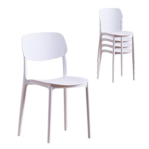 4er-Set Kunststoffstuhl Designstuhl, 150 kg belastbar, Ergonomisch ohne Armlehnen Gartenstühle mit Rückenlehne und breitem Sitz, Stapelstühle, Bistrostühle für Wohnzimmer (Weiß, 40 x 42 x 78cm) von GQTYBZ
