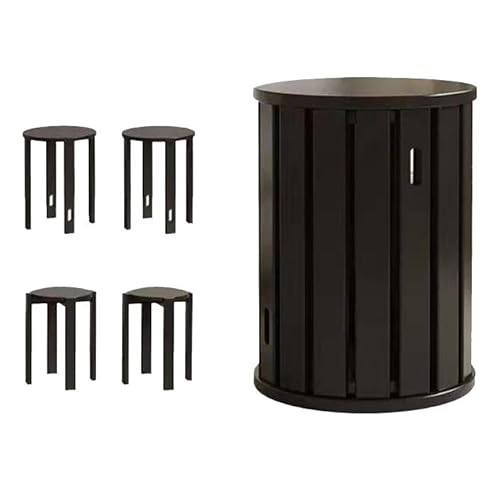 GQTYBZ 4er Set Stapelhocker Runde Oberseite, 4 In 1 Multifunktionaler Massivholzhocker, Sitzhocker Rückenfrei Mit Rollen, Stapelbare Couchtisch Hocker (Schwarz, 35 × 35 × 47 cm Ohne Rollen) von GQTYBZ