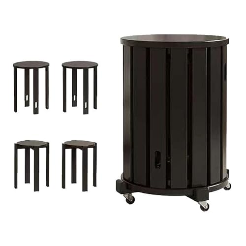 GQTYBZ 4er Set Stapelhocker Runde Oberseite, 4 In 1 Multifunktionaler Massivholzhocker, Sitzhocker Rückenfrei Mit Rollen, Stapelbare Couchtisch Hocker (Schwarz, 35 × 35 × 53 cm Mit Rollen) von GQTYBZ