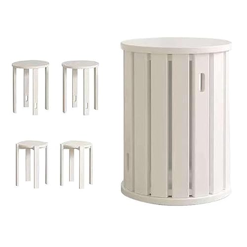 GQTYBZ 4er Set Stapelhocker Runde Oberseite, 4 In 1 Multifunktionaler Massivholzhocker, Sitzhocker Rückenfrei Mit Rollen, Stapelbare Couchtisch Hocker (Weiß, 35 × 35 × 47 cm Ohne Rollen) von GQTYBZ