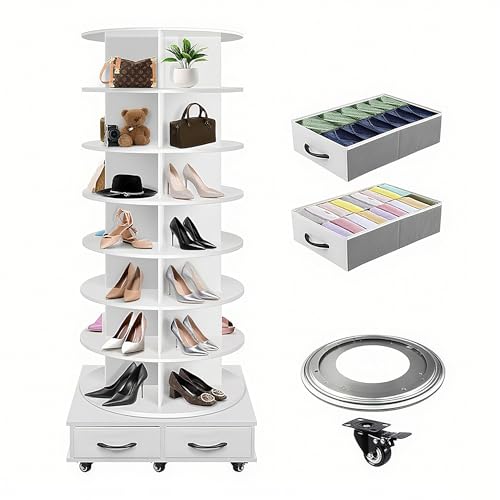 GQTYBZ 7 Ebenen Rundes Drehbares Schuhregal mit Zwei Schubladen, 360° Drehbarer Beweglich Schuhschrank mit Rollen, MDF-Material Weiß Vertikal Schuhständer, Platzsparend Schuhaufbewahrung GQTYBZ 7 Ebenen Rundes Drehbares Schuhregal mit Zwei Schubladen, 360° Drehbarer Beweglich Schuhschrank mit Rollen, MDF-Material Weiß Vertikal Schuhständer, Platzsparend Schuhaufbewahrung von GQTYBZ