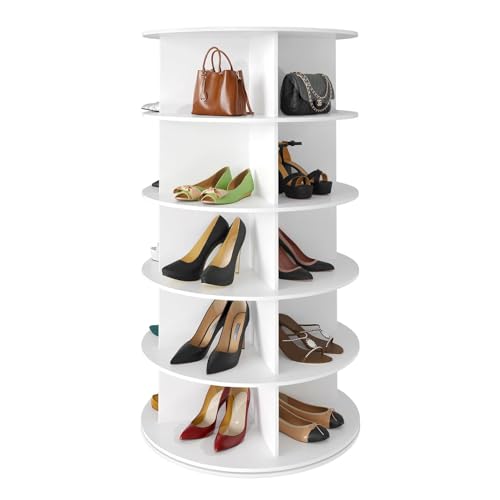 GQTYBZ Drehbares Schuhregal Mit 5 Ebenen/7 Ebenen, Drehbarer Schuhschrank 360°, Schuhaufbewahrung Platzsparend, Rundes Karussell Weiß Freistehend, Schuhständer Vertikal (5 Ebenen) von GQTYBZ