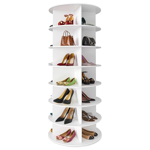 GQTYBZ Drehbares Schuhregal Mit 5 Ebenen/7 Ebenen, Drehbarer Schuhschrank 360°, Schuhaufbewahrung Platzsparend, Rundes Karussell Weiß Freistehend, Schuhständer Vertikal (7 Ebenen) von GQTYBZ
