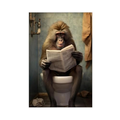 GQVCJSW Leinwandposter, Motiv: Baboon Affe sitzt auf der Toilette und liest eine Zeitung (5) von GQVCJSW