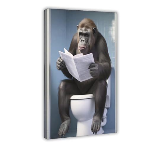 GQVCJSW Leinwandposter, Motiv: Bonobo Affe sitzt auf der Toilette und liest eine Zeitung (2) von GQVCJSW