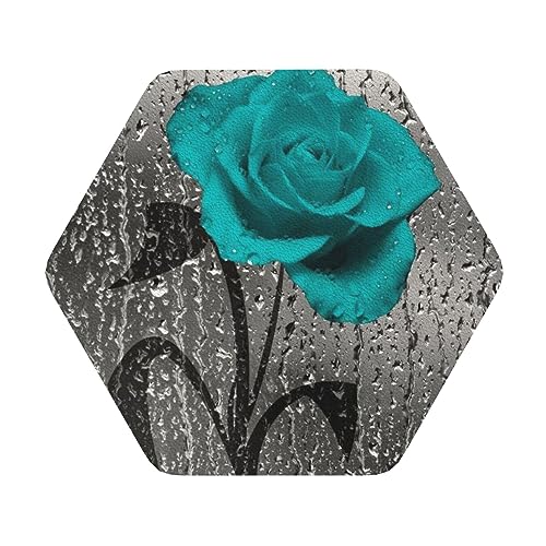 4er-Set Untersetzer aus Leder in Blaugrün mit Rosen-Blumenmuster, Kaffee-Tee-Untersetzer, Untersetzer für Heißgetränke, Vier Formen zur Auswahl 4er-Set Untersetzer aus Leder in Blaugrün mit Rosen-Blumenmuster, Kaffee-Tee-Untersetzer, Untersetzer für Heißgetränke, Vier Formen zur Auswahl von GQWJKSZ