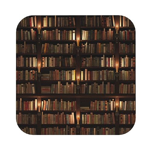 Bibliothek Bücherregal Buchdruck Lederuntersetzer 4er-Set, Kaffee-Tee-Untersetzer, Vier Formen zur Auswahl von GQWJKSZ