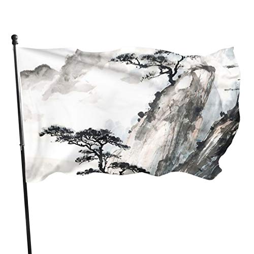 Flagge, 90 x 150 cm, dekoratives Banner für den Außenbereich, große Gartenflagge, chinesischer Stil, Tintenkunst, lustige Flagge, lebendige Farben, Windward-Flagge, Polyester-Yard-Flagge, saisonale Fl von GQWJKSZ
