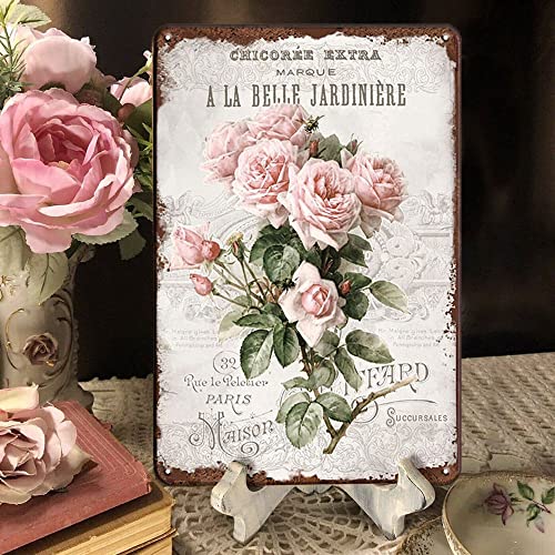 Französisches Rosendekor, Shabby-Chic-Dekor, Metall-Blechschild, viktorianisches Cottage-Dekor, Retro-Stil, Rosen-Wanddekoration, 20,3 x 30,5 cm, Vintage-Metallschild, Blumen-Wanddekoration, Rosengart von GQWJKSZ