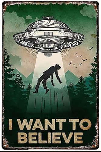 GQWJKSZ „I Want To Believe“, UFO-Alien-Vintage-Blechschild, Wandkunst, Heimdekoration, UFO-Alien-Liebhaber-Poster, Sci-Fi-Liebhaber-Geschenk, 20,3 x 14 cm von GQWJKSZ
