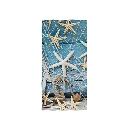 GQWJKSZ Baumwoll-Handtuch, Muscheln mit weißem Sand, Fischnetz, ultraweiches Badetuch für das Gesicht, Fitnessstudio, Spa von GQWJKSZ