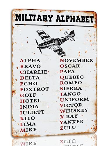 GQWJKSZ Blechschild mit Militäralphabet, Vintage-Stil, Pilotencode, Metallschilder, lustige Militär-Wanddekoration für Bar, Garage, Club, 20,3 x 30,5 cm GQWJKSZ Blechschild mit Militäralphabet, Vintage-Stil, Pilotencode, Metallschilder, lustige Militär-Wanddekoration für Bar, Garage, Club, 20,3 x 30,5 cm von GQWJKSZ