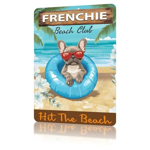 GQWJKSZ Metallschild im Vintage-Stil mit Strandmotiv, Frenchie Club Hit The Funny, Blechschilder, Sommer-Wanddekoration für Zuhause, Garten, Garage, 20,3 x 30,5 cm GQWJKSZ Metallschild im Vintage-Stil mit Strandmotiv, Frenchie Club Hit The Funny, Blechschilder, Sommer-Wanddekoration für Zuhause, Garten, Garage, 20,3 x 30,5 cm von GQWJKSZ
