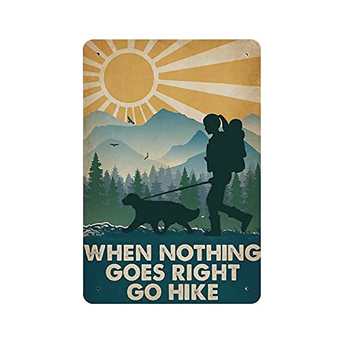 GQWJKSZ Poster zum Aufhängen, Motiv: Mädchen und Hund gehen Wandern, Retro-Wandkunst, Drucke, Wanddekoration für Zuhause, Bar, Metallschild, Poster, 30 x 20 cm (12 x 8 Zoll) von GQWJKSZ